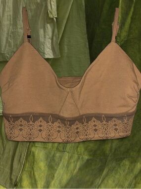 Women's handmade Tan Lace-Trim Comfort bralette/crop top